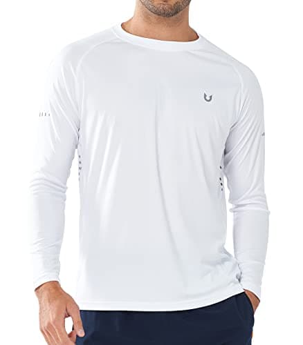 NORTHYARD Men's Sun Protection UPF 50+ Long Sleeve Swim Rash Guard Shirt for Workout Running UV Protection Fish Hiking — White