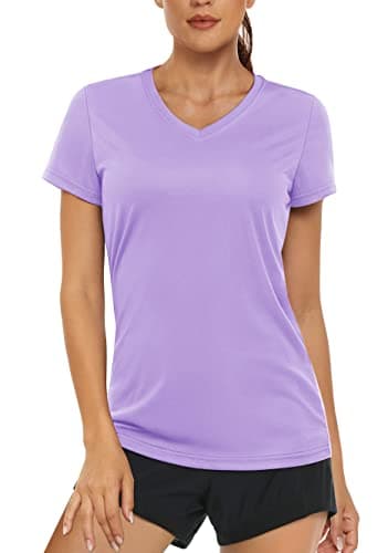 Women's UPF 50+ Sun Protection V-Neck T Shirts for Athletes
| Quick Dry Women's V-Neck Short Sleeve Athletic Shirts
| W — Light Purple