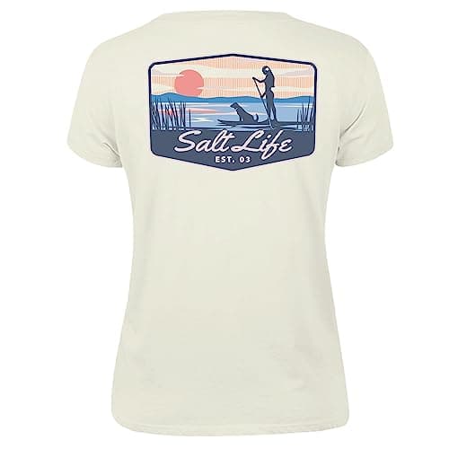 Salt Life Women's Summer Casual Short Sleeve Tee for Dog Lovers, Beach Volleyball Teach, Red Size S, Unisex Style — Natural