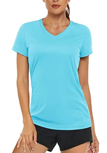 Women's UPF 50+ Sun Protection V-Neck T Shirts for Athletes
| Quick Dry Women's V-Neck Short Sleeve Athletic Shirts
| W — Ice Blue