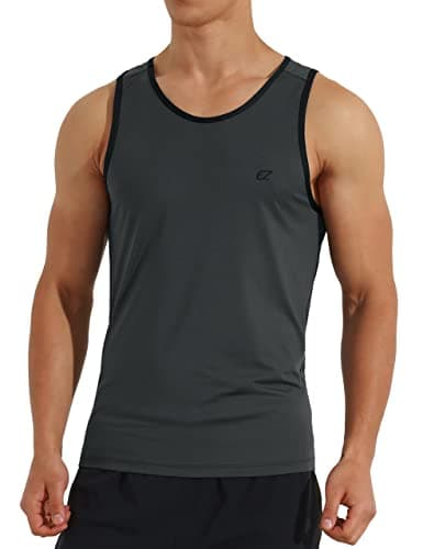 EZRUN Men's Quick Dry Workout Swim Beach Shirts Sleeveless Shirts for Bodybuilding Fitness Training — Grey