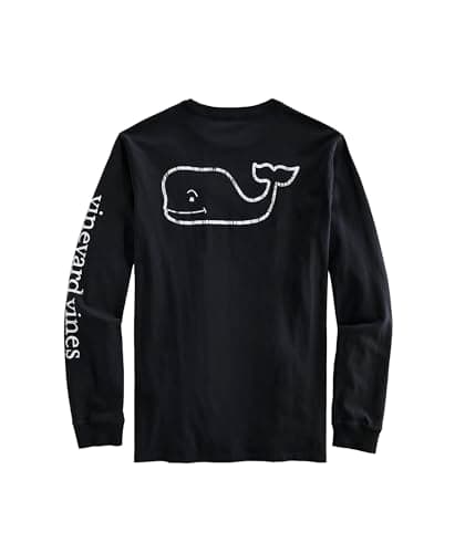 Vineyard Vines Men's Long Sleeve Vintage Whale Pocket T-Shirt Trendy Cotton Shirt for Casual Wear — Jet Black