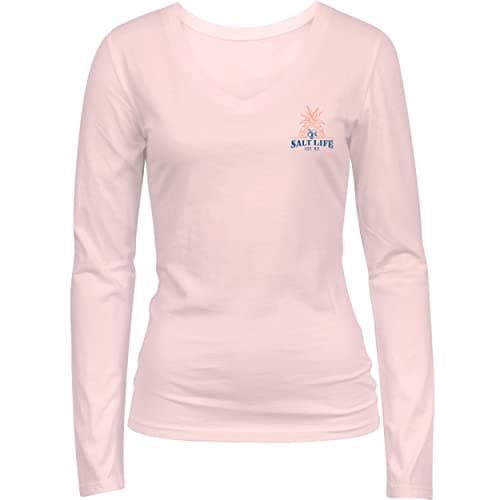 Salt Life Women's Pineapple Resort Long Sleeve V-Neck Tee + Size+Color + Beach Vacation + Easy Wear + Soft Fabric + Shor