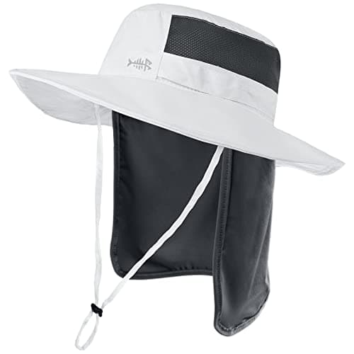 BASSDASH UPF 50+ Sun Fishing Hat for Men Water Resistant with Detachable Neck Flap Global Recycled Standard Global Recyc — White