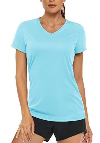 Women's UPF 50+ Sun Protection V-Neck T Shirts for Athletes
| Quick Dry Women's V-Neck Short Sleeve Athletic Shirts
| W — Light Lake Blue