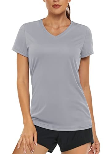 Women's UPF 50+ Sun Protection V-Neck T Shirts for Athletes
| Quick Dry Women's V-Neck Short Sleeve Athletic Shirts
| W — Light Grey