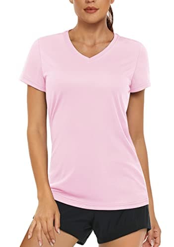 Women's UPF 50+ Sun Protection V-Neck T Shirts for Athletes
| Quick Dry Women's V-Neck Short Sleeve Athletic Shirts
| W — Light Pink
