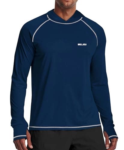 UPF 50+ Sun Protection Men's Hoodie Shirt for Fishing and Hiking
| Lightweight UPF 50+ Men's Hoodie Shirt for UV Protec — B-o-dark Blue