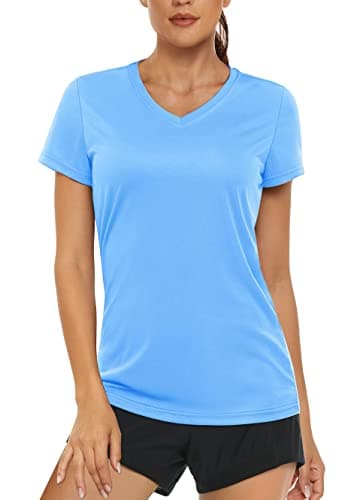 Women's UPF 50+ Sun Protection V-Neck T Shirts for Athletes
| Quick Dry Women's V-Neck Short Sleeve Athletic Shirts
| W — Waterfall Blue
