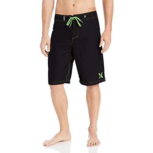 Hurley Men's One and Only 22-Inch Boardshorts Lightweight Breathable Surf Swim Shorts for Men Summer Beach Vacation — Black/Neon Green
