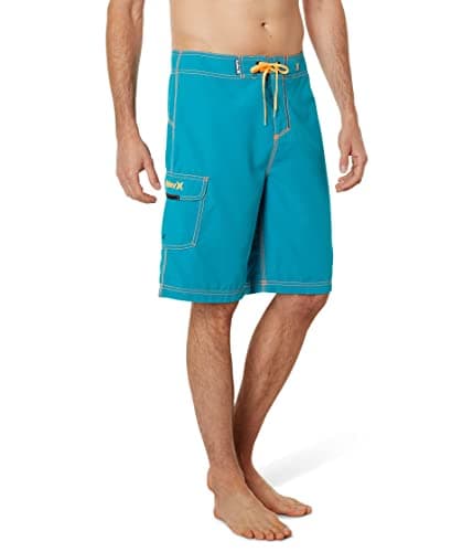 Hurley Men's One and Only 22-Inch Boardshorts Lightweight Breathable Surf Swim Shorts for Men Summer Beach Vacation — Electric Teal/Neon Orange