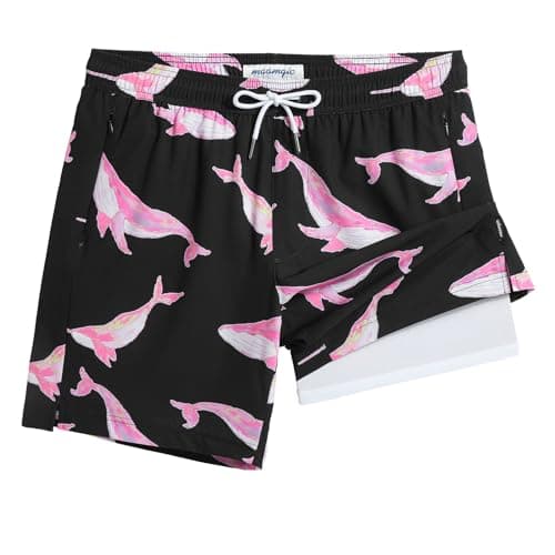 Maamgic 2 in 1 Mens Swim Trunks 7 Inch Swim Shorts - Recycled Material - Swimming, Beach - Durable and Comfortable - 32 — Big Shark-black