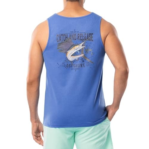Guy Harvey Men's Fish Graphic Tank Top for Outdoor Adventures Bright Sun Protection — Azure Blue/Catch & Release