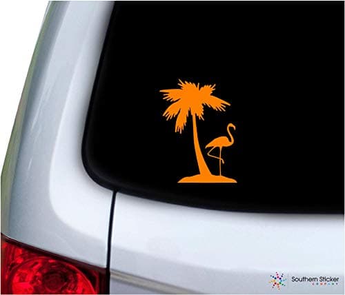 Flamingo One Palm Tree Laptop Car Window Truck Mint Size |9x5.2 Inches Beach Ocean USAMade USAShipped Mint — Orange