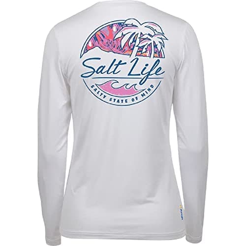 Salt Life Women's Shady Palms Long Sleeve Stretch Fit Shirt for Casual Summer Outings Comfortable Stretch Fabric Breatha — White