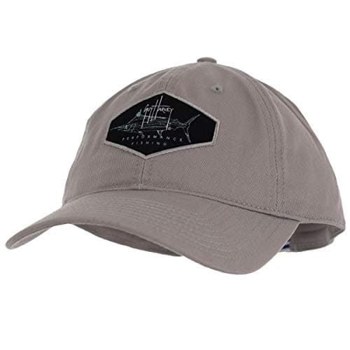 Guy Harvey Mens Solid Relaxed Hat with Patch - Outdoor Activities, Casual Wear, Fishermen, Wide Brim, Comfortable, Adjus — Microchip/Marlin Patch