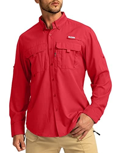 Men's Sun Protection Pudolla Fishing Shirts UPF50+ Long Sleeve Travel Work Button Down Shirts
| Pudolla Men's Sun Prote — Red