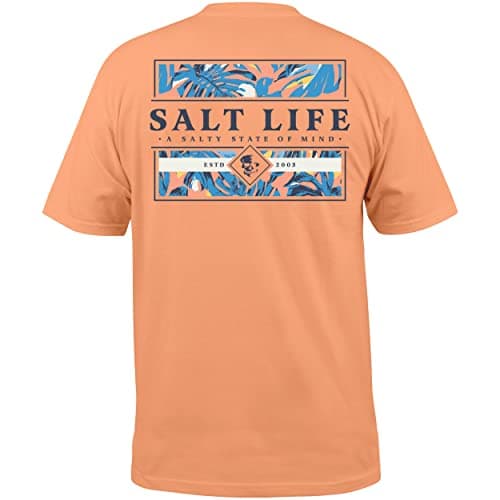 Salt Life Men's Standard Skull and Poles Short Sleeve Pocket Tee Perfect for Beach Days and Casual Wear — Grapefruit