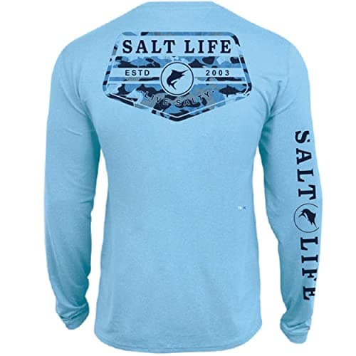 Salt Life Men's Incognito Long Sleeve Performance Shirt for Fitness Enthusiasts During Outdoor Activities Quick Dry Tech — Sky Blue Heather