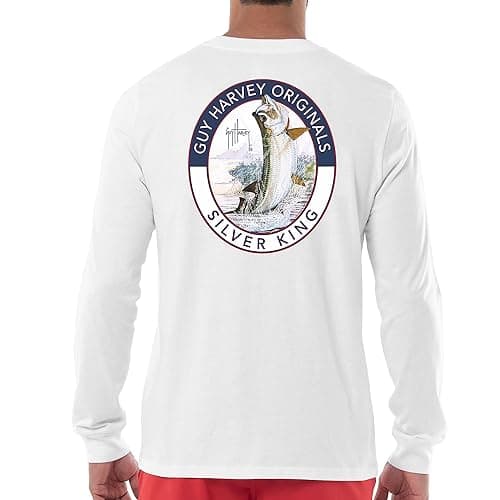 Guy Harvey Men's Billfish Collection Long Sleeve T-Shirt for Outdoor Adventures Features Modern Fishing Art Design Large — Bright White/Silver King