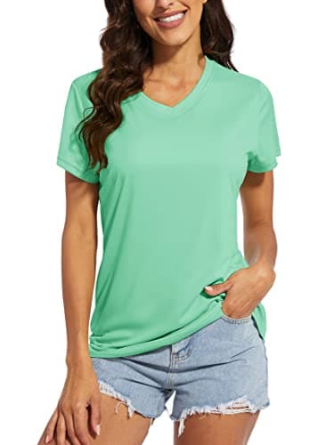 Women's UPF 50+ Sun Protection V-Neck T Shirts for Athletes
| Quick Dry Women's V-Neck Short Sleeve Athletic Shirts
| W