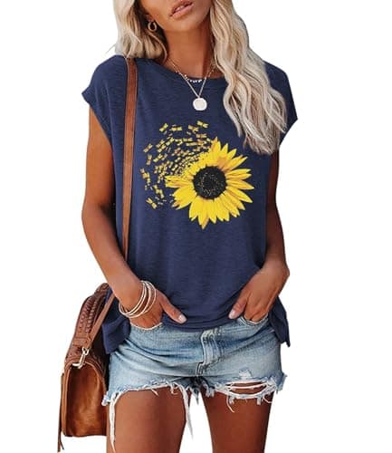 JNIFULI Women's Casual Summer Short Sleeve Graphic Tees Funny Dragonfly Printed Cute Tops
| JNIFULI Women's Funny Drago — X-navy
