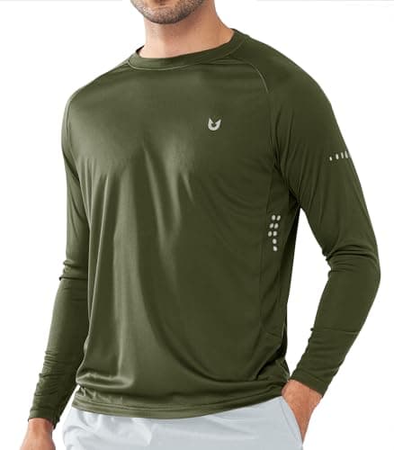 NORTHYARD Men's Sun Protection UPF 50+ Long Sleeve Swim Rash Guard Shirt for Workout Running UV Protection Fish Hiking — Armygreen