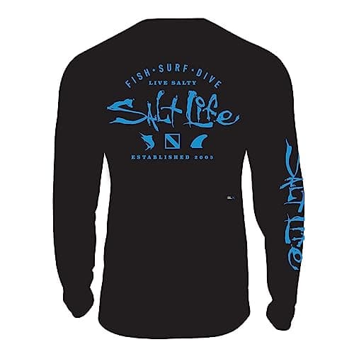 Salt Life Men's Waterman's Trifecta Long Sleeve Performance Pocket Tee - Water-resistant, Sun Protection, Moisture-wicki — Black/Turquoise