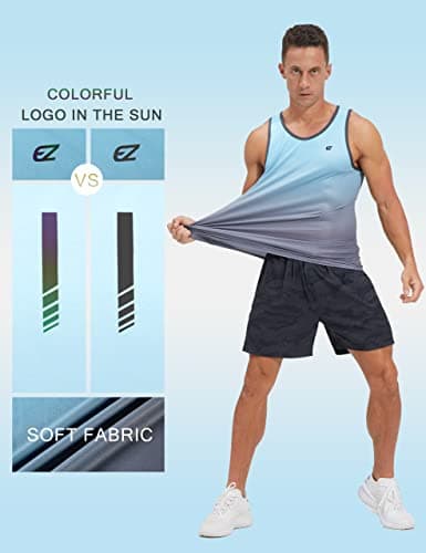 EZRUN Men's Quick Dry Workout Swim Beach Shirts Sleeveless Shirts for Bodybuilding Fitness Training