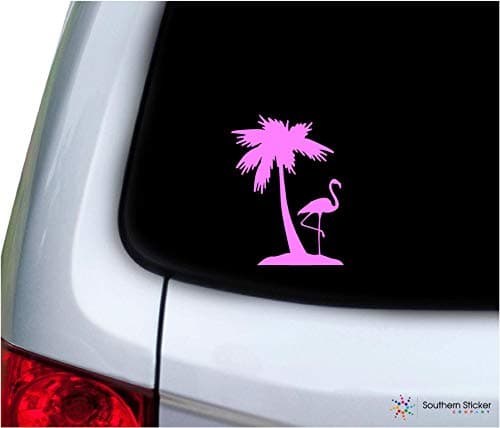 Flamingo One Palm Tree Laptop Car Window Truck Mint Size |9x5.2 Inches Beach Ocean USAMade USAShipped Mint — Soft Pink