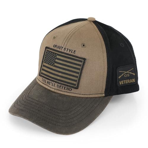 Grunt Style Veteran Flag Cap + Size + Multiple Colors + Military Veterans and Enthusiasts + Patriotic Events and Parades