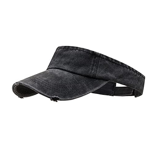 ANDICEQY Sport Retro Ripped Sun Visor Hats for Women and Men Adjustable Empty Top Baseball Cap Cotton Ball Cap Women and — Retro Black