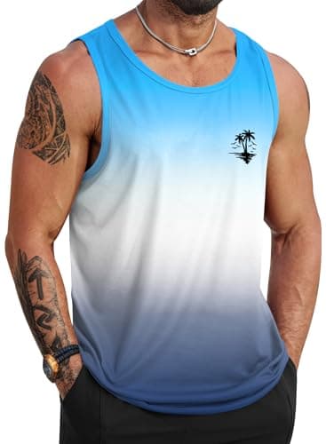 VOGSTART Mens Summer Beach Tank Tops Vacation Sleeveless Shirts (S-3XL)  
VOGSTART Mens Muscle Tank Tops for Summer Beac — Light Blue Gradient