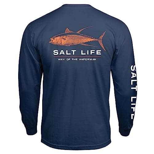 Salt Life Men's Deep Ventures Long Sleeve Tee - Casual Comfortable Cotton Tee for Men - Pool and Beach Outings - Soft St — Washed Navy