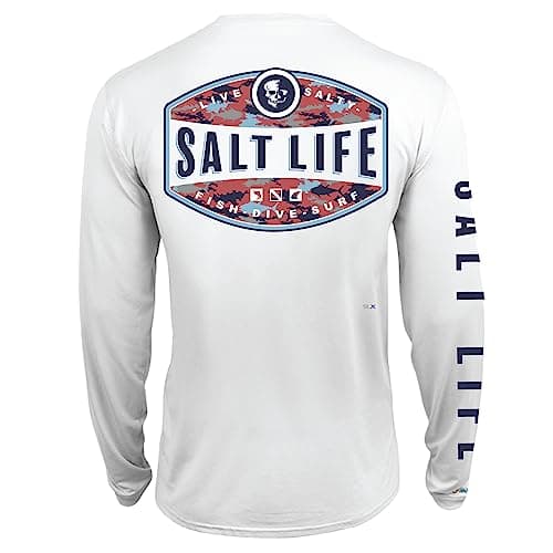 Salt Life Men's Performance Long Sleeve Tee for Swimming and Outdoor Activities Comfort, Moisture-Wicking, UV Protection — White