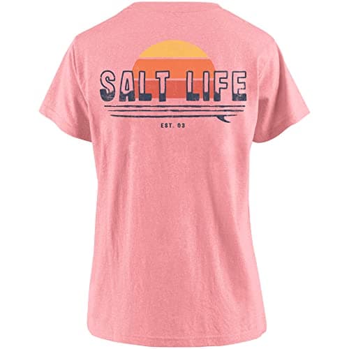 Salt Life women's Sunset Board Briefcut Short Sleeve T-Shirt for Beach Vacation Sun Protection — Flamingo
