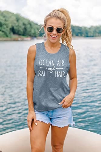 BANGELY Women Beach Tanks Ocean Air and Salty Hair Funny Summer Cruise Sleeveless Top
| BANGELY Family Vacation Women B