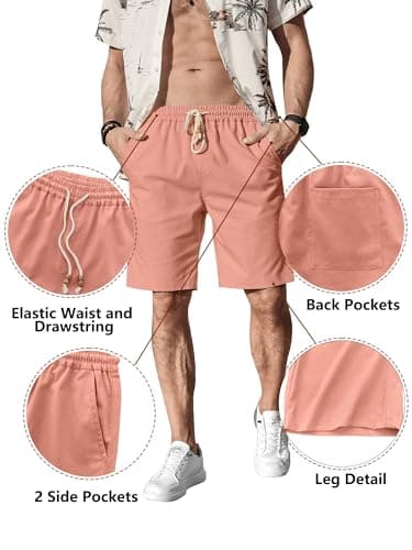 Comdecevis Men's Linen Shorts Casual Elastic Waist Drawstring Summer Beach Vacation Yoga Golf Shorts with Pockets  
Comd
