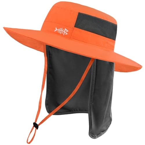 BASSDASH UPF 50+ Sun Fishing Hat for Men Water Resistant with Detachable Neck Flap Global Recycled Standard Global Recyc — Vibrant Orange