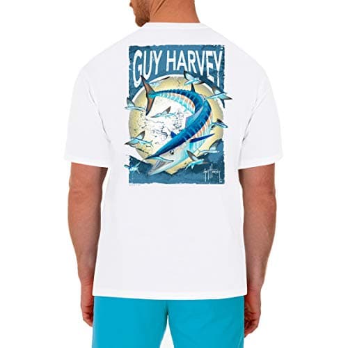 Guy Harvey Men’s Offshore Fish Collection Short Sleeve T-Shirt for Fishing Enthusiasts Feature-Fit Edition Medium Size R — Bright White/Offshore Haul Wahoo