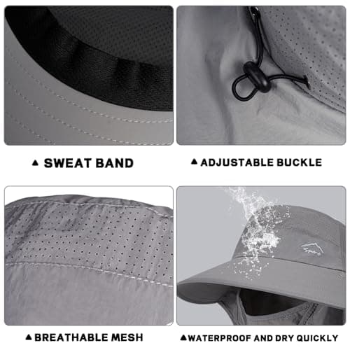 Rosoz Wide Brim Sun Hat for Men and Women with Neck Flap and UPF50+ Protection Outdoor Fishing Hat with Detachable Face