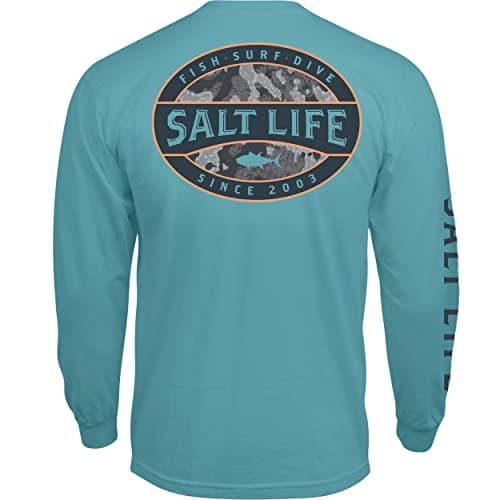 Salt Life Men's Atlas Badge Long Sleeve Crew Neck Tee + Size + Color + Cooling Fabric + Moisture Wicking + Versatile Sty