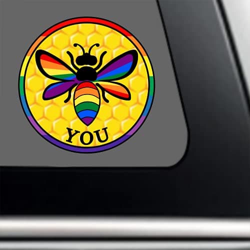 LGBTQ Rainbow Flag Premium Vinyl Decal 3 x 3 for Car Auto | Be Yourself Gay Pride Sticker + Better Than Magnets Sticks A