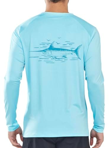 UPF 50+ Sun Protection NorthYard Men's Long Sleeve Swim Shirt
| Lightweight Quick Dry NorthYard Men's SPF 50+ Swim Rash — Skyblue