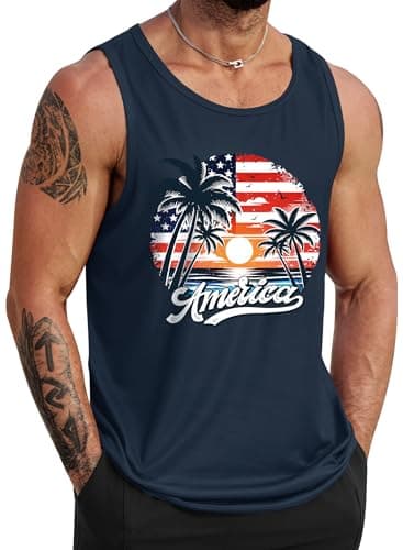 VOGSTART Mens Summer Beach Tank Tops Vacation Sleeveless Shirts (S-3XL)  
VOGSTART Mens Muscle Tank Tops for Summer Beac — Navy - Gulf of America