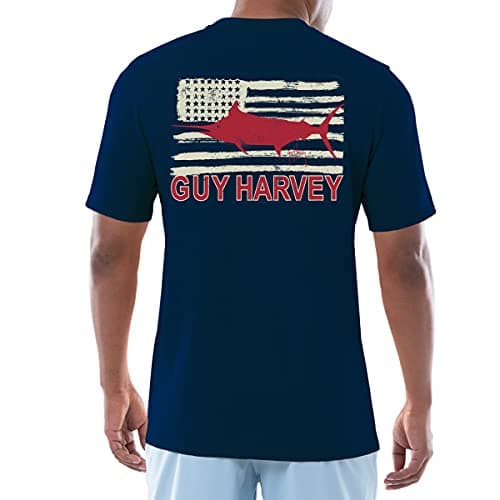 Guy Harvey Men’s Threadcycled Short Sleeve T-Shirt for Outdoor Adventures Comfort and Style — Estate Blue/Americana Fish