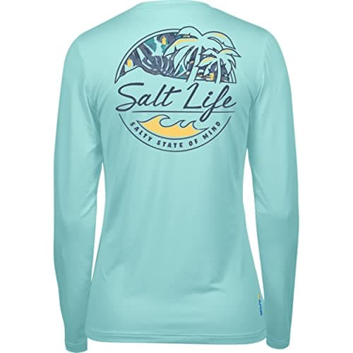 Salt Life Women's Shady Palms Long Sleeve Stretch Fit Shirt for Casual Summer Outings Comfortable Stretch Fabric Breatha — Light Aruba Heather