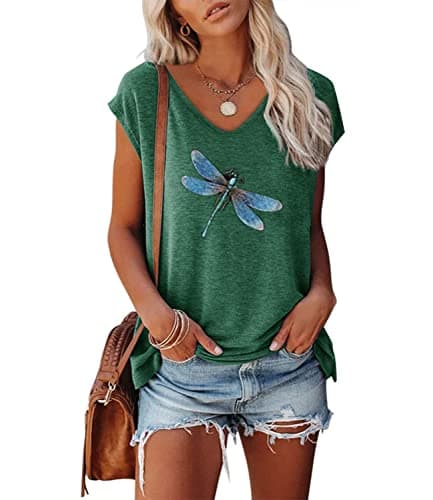 JNIFULI Women's Casual Summer Short Sleeve Graphic Tees Funny Dragonfly Printed Cute Tops
| JNIFULI Women's Funny Drago — Z-green