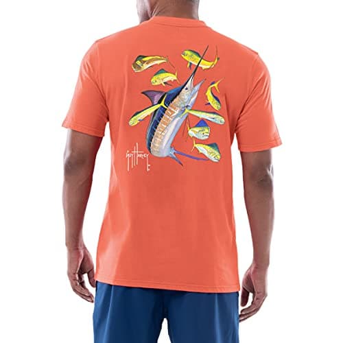 Guy Harvey Men’s Threadcycled Short Sleeve T-Shirt for Outdoor Adventures Comfort and Style — Living Coral/Marlin
