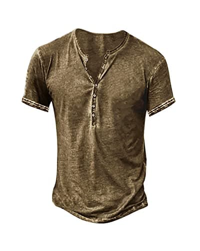 Beautyshow Men's Retro Distressed Henley Shirts Casual Button Down for Men
| Beautyshow Mens Washed Short Sleeve Tees C — 1-coffee